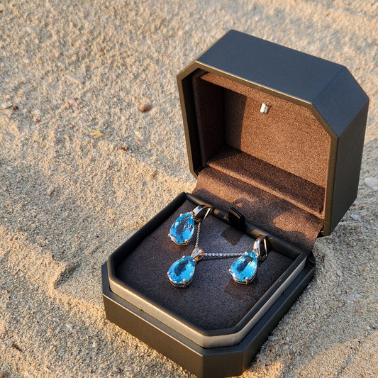 Sevgi Jewels BLUE TOPAZ Sterling Silver EARRINGS AND PENDANT SET Dubai. UAE